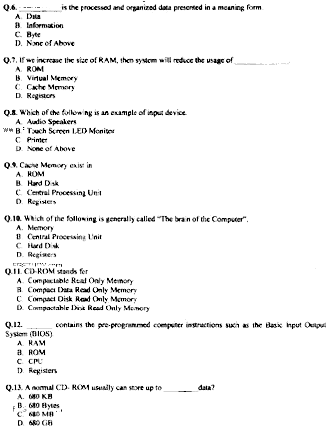 Doctor of Pharmacy Pharmacy Practice 3 Computer And Its Application In Pharmacy Past Paper 2017 Punjab University Objective