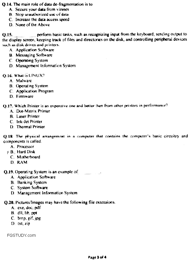 Doctor of Pharmacy Pharmacy Practice 3 Computer And Its Application In Pharmacy Past Paper 2017 Punjab University Objective