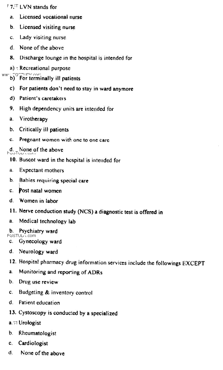 Doctor of Pharmacy Pharmacy Practice 4 Hospital Pharmacy Past Paper 2018 Punjab University Objective