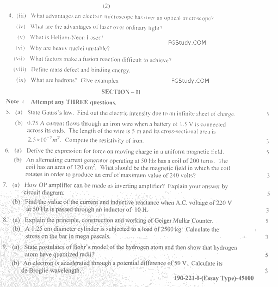12th Physics Papers 2021 Lahore Subjective Group 1 page 2