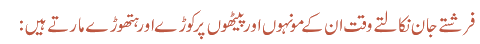 فرشتے جان نکالتے وقت ان کے مونہوں اور پیٹھوں پر کوڑے اور ہتھوڑے مارتے ہیں: