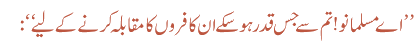 ’’اے مسلمانو! تم سے جس قدر ہو سکے ان کافروں کا مقابلہ کرنے کے لیے‘‘: