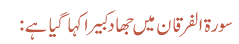 سورۃ الفرقان میں جھاد کبیرا کہا گیا ہے: