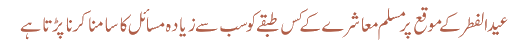 عید الفطر کے موقع پر مسلم معاشرے کے کس طبقے کو سب سے زیادہ مسائل کا سامنا کرنا پڑتا ہے