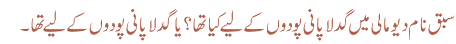 سبق نام دیو مالی میں گدلا پانی پودوں کے لیے کیاتھا؟ یا گدلاپانی پودوں کے لیے تھا۔